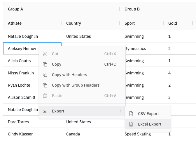 Excel Export